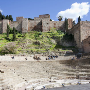 Ancient roman theatre and Alcazaba palace, a main touristic landmark in Málaga, Andalucía, Spain.